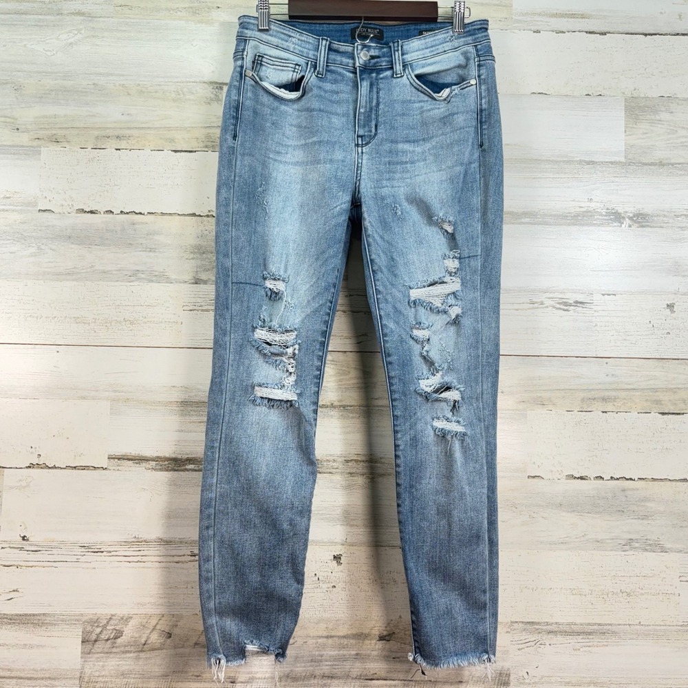 Judy Blue Distressed Skinny Fit Jeans Women's Size 9 29 Light Wash Ripped Frayed